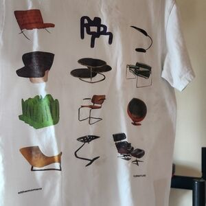 White Graphic T-Shirt with Furniture Print